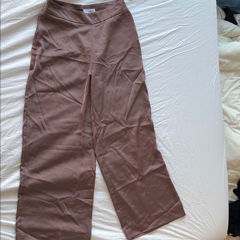Old Navy Brown Wide Leg Satin Pants High Waisted
